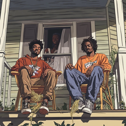 门廊摇椅男女观察