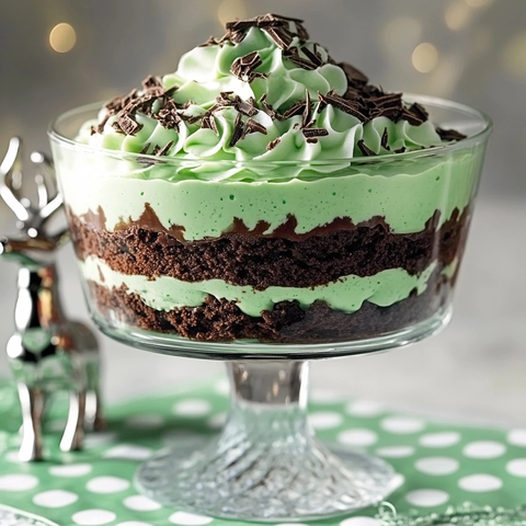 巧克力布朗尼与薄荷布丁层叠