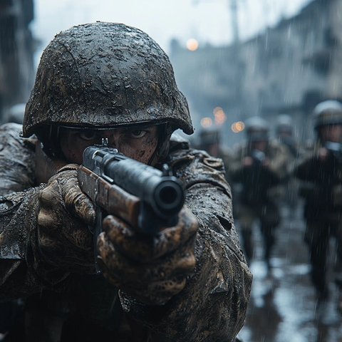 士兵持枪对峙场景