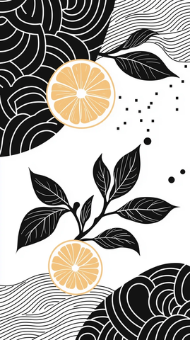 柚子切片与叶子对称设计