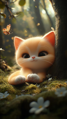 橘色小猫树下熟睡