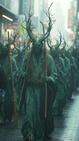 绿皮鬼神漫步繁华街道