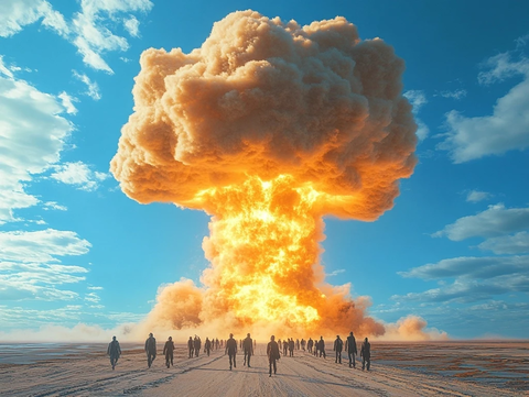 核爆蘑菇云笼罩沙滩