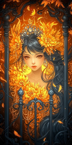 珍珠花裙女子戴冠棋局