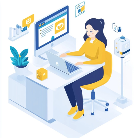 办公室内女性微笑使用设备