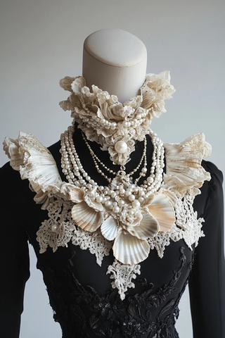 珍珠项链贝壳装饰高定女装