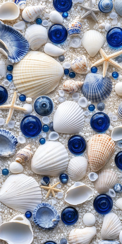 白色贝壳蓝色玻璃珠海洋图案