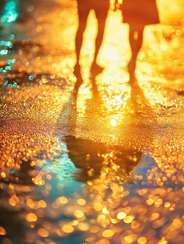 水面倒影夜晚沙滩行人