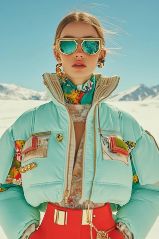 优雅女模雪地穿奢华羽绒服