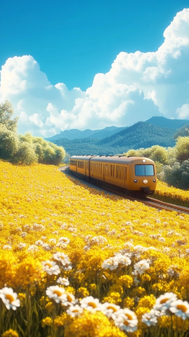 列车穿越黄色田野