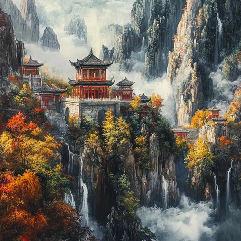 山间古建风景图