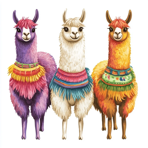 彩色插画中的可爱羊驼