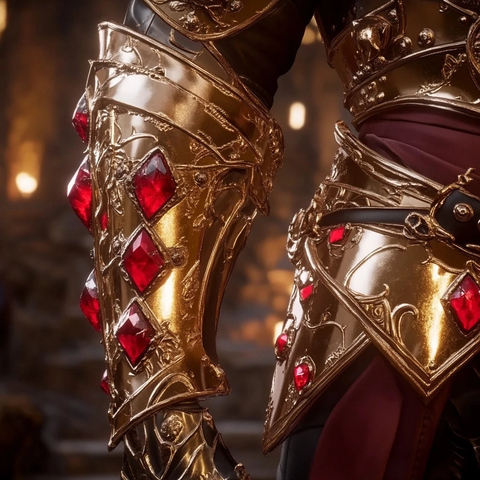 金色护甲红色晶体装饰