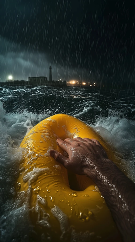 冰冷海水中鲨鱼环绕逃脱