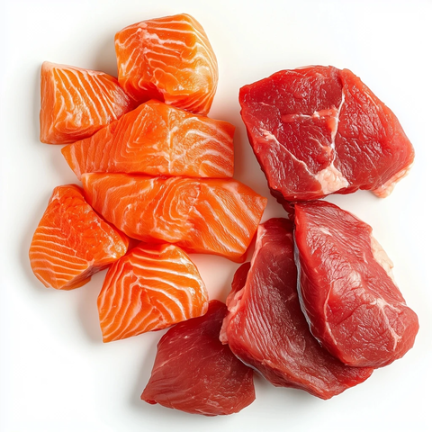 生鲜肉品与三文鱼排展示