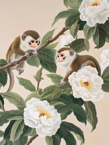 猴子桃树白牡丹细致绣绘