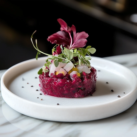 白盘上的甜菜塔塔