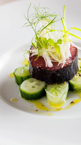 黑吞拿鱼配黄瓜茴香