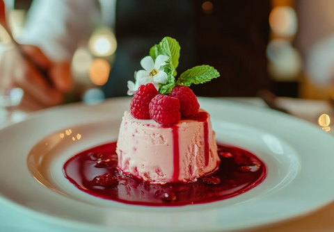 红莓冰淇淋慕斯佐酱装饰