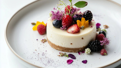 无烤芝士蛋糕配接骨木花