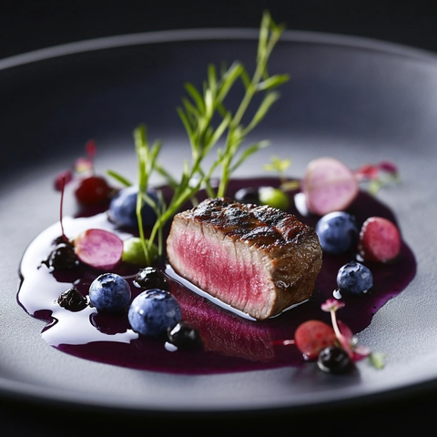 鹿肉刺身配蓝莓杜松酱