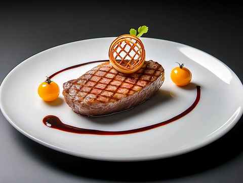 烤西冷牛排配洋葱番茄