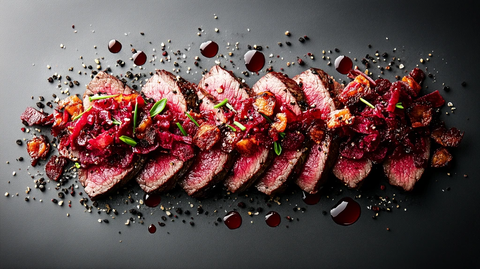和牛薄片配甜菜根酱