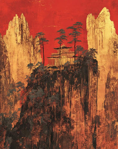 山间古建高山上的传统中式建筑风光