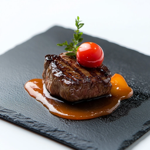 铁板牛排配焦糖番茄