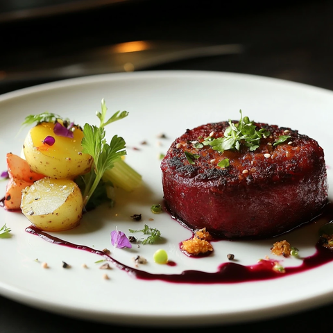 甜菜根饼配烤土豆芹菜沙拉