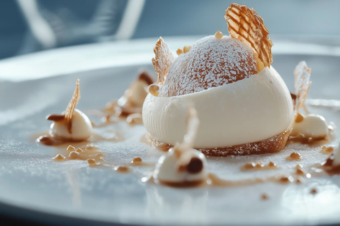 杏仁脆片甜点艺术展示