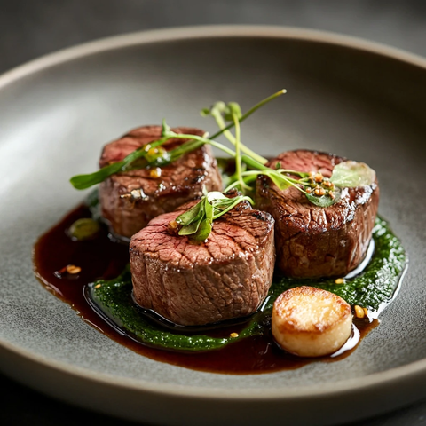 牛排切片装盘摄影