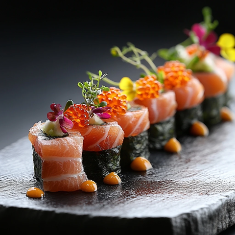 黑盘精选寿司特写