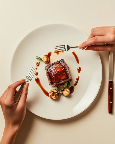 手握餐具准备品尝鹅肝