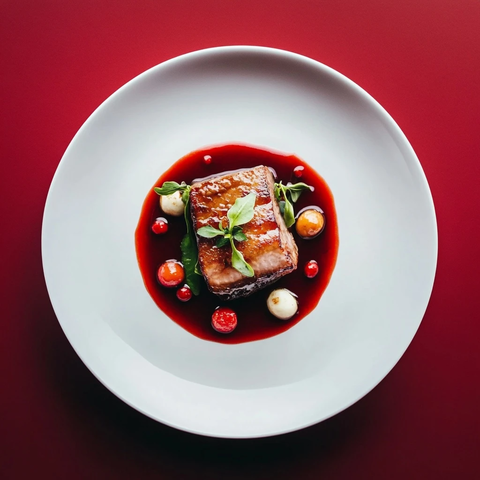 白色盘子中央精致料理