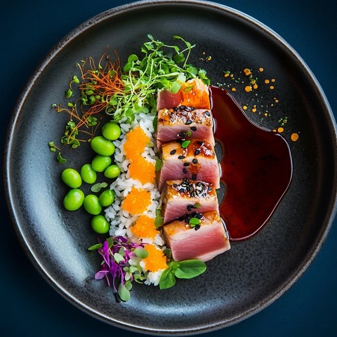 金枪鱼寿司配海苔和微绿