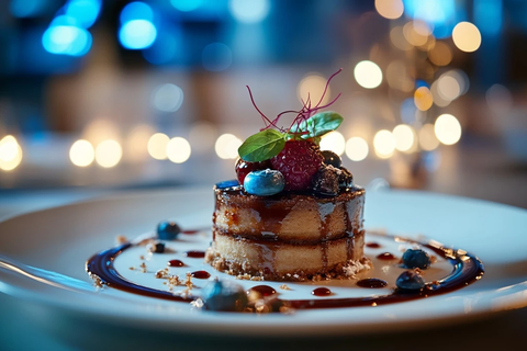 甜点晚餐金色光线氛围