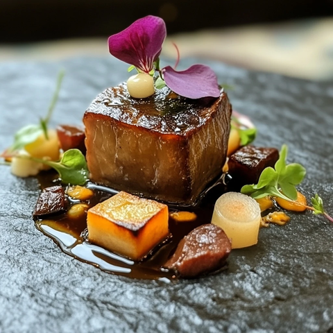 烟熏慢炖牛短排石板料理