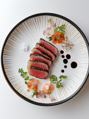 和牛牛排配酱汁与香草