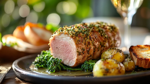 香草腌猪肉片配香草番茄