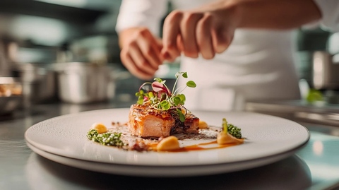 精致白瓷盘上的艺术料理