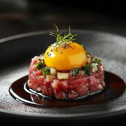 生肉塔塔配生蛋黄和醋