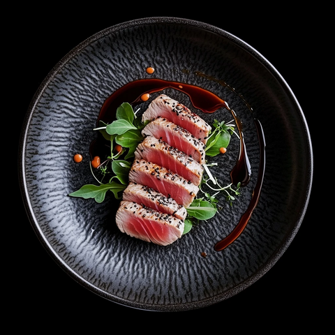 粉红金枪鱼配酱油摆盘