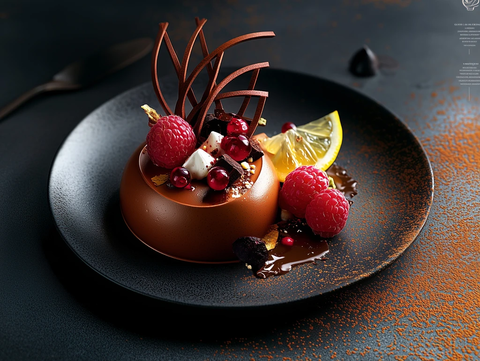巧克力慕斯配柠檬奶油与覆盆子