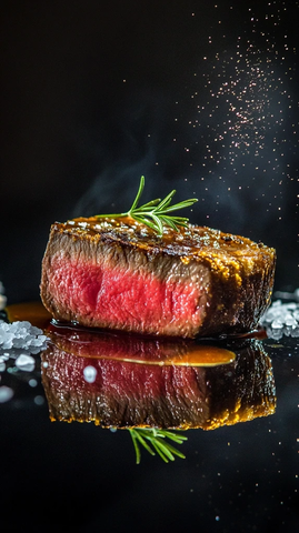 煎制牛肉与反射表面