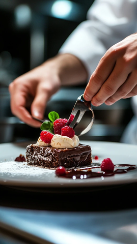 甜点摆盘厨师手部特写