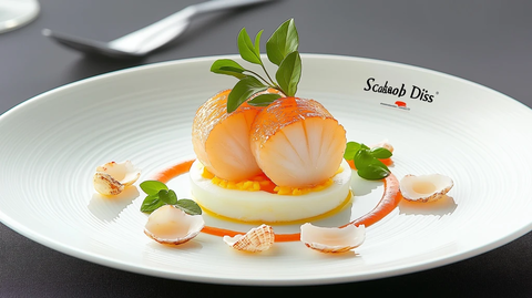 白盘撒贝壳香煎扇贝鸡蛋