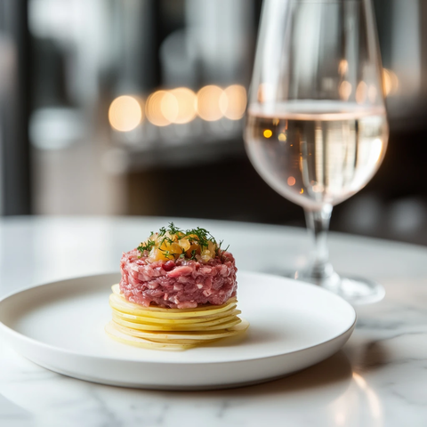 牛排塔塔配薄片土豆