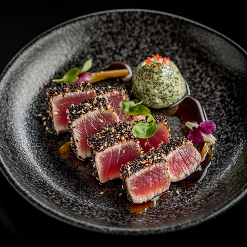 黑芝麻金枪鱼配芥末沫