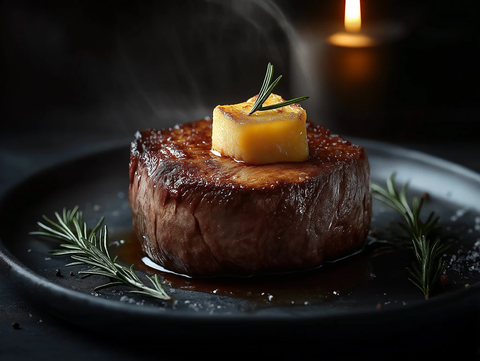 带骨髓牛排配土豆焗饭